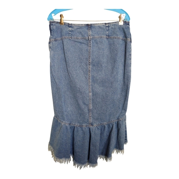 Free People Denim Jean Fringe Skirt Distressed Hi Lo Size 8 - Picture 3 of 6